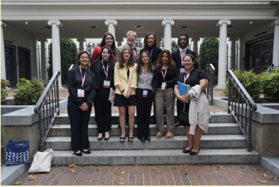 Photo taken by Mr. Schwind. (Members from from left to right Abriana Jeffords, Cara Atkins, Vale Kerns, Jy’den Miles, Rachel Nance, Sopia Lander, April Kettler, Ananya Sinha, Ana Cisneros, and Laila Hailey, stand on steps of St. Paul’s Episcopal Church before being inducted in the MGA induction ceremony).